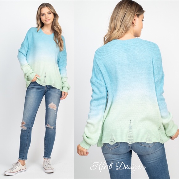 🦋LAST 1! Slouchy Oversized Distressed Ombré Sweater - Picture 4 of 6